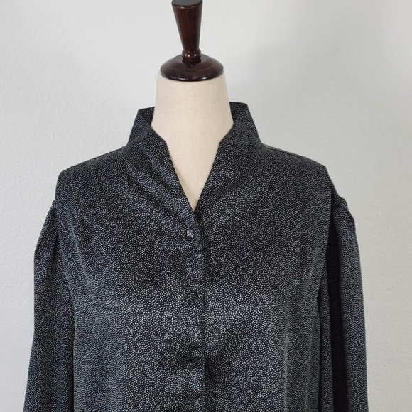 OSCAR DE LA RENTA mini dot print button down blouse black Sz 12 - Picture 2 of 8